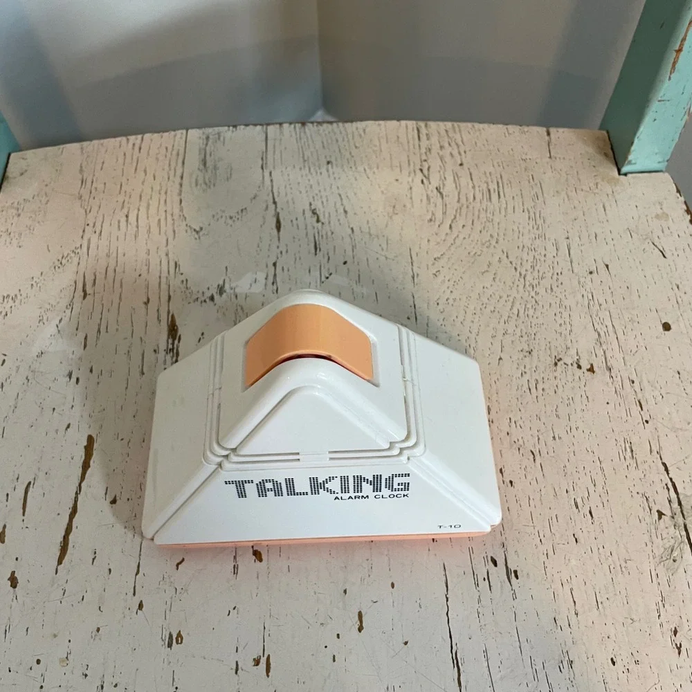 Vintage 80s Talking Alarm Clock T-10 Triangle Pyramid White Peach Retro Tested